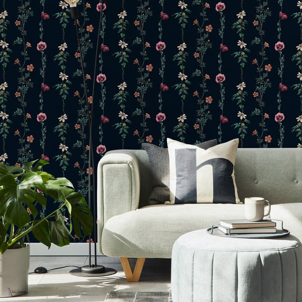 Climbing Flowers wallpaper in Marine by Coordonne — interior