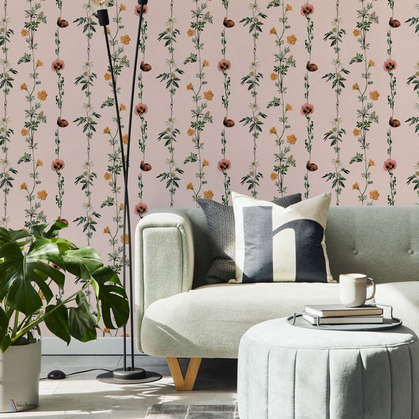 Climbing Flowers wallpaper in Pink by Coordonne — interior