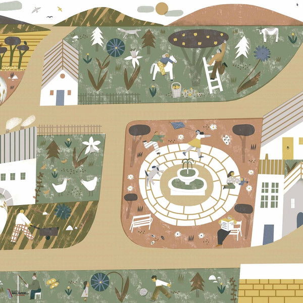 Country Joy behang in Olive van Coordonne