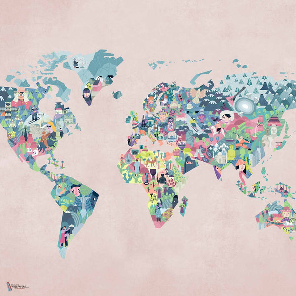 Diversity Map wallpaper in Peach by Coordonne