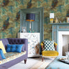 Dunhuang behang in Blue Spirulina van Coordonne — interieur