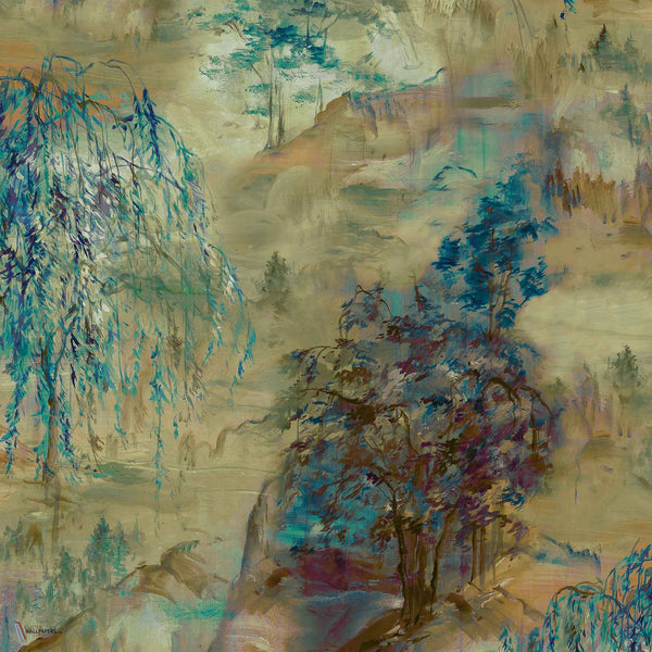 Dunhuang behang in Blue Spirulina van Coordonne