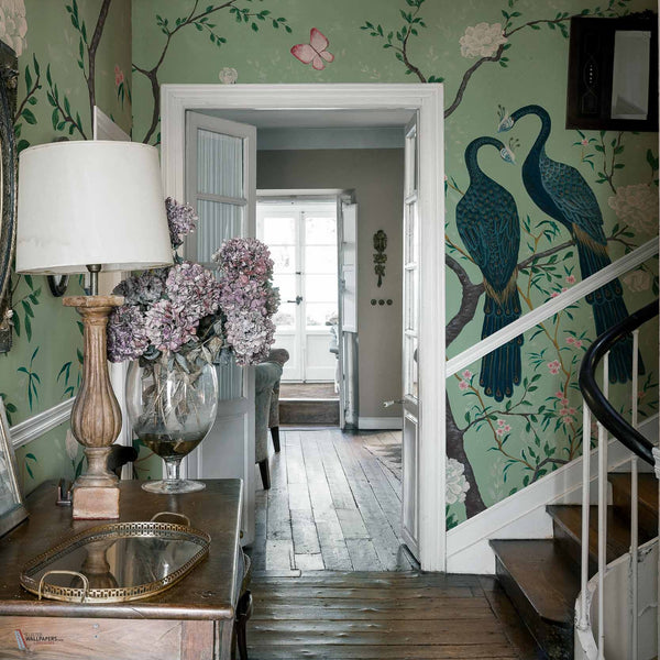 Edo Textile wallpaper in Aqua by Coordonne — interior