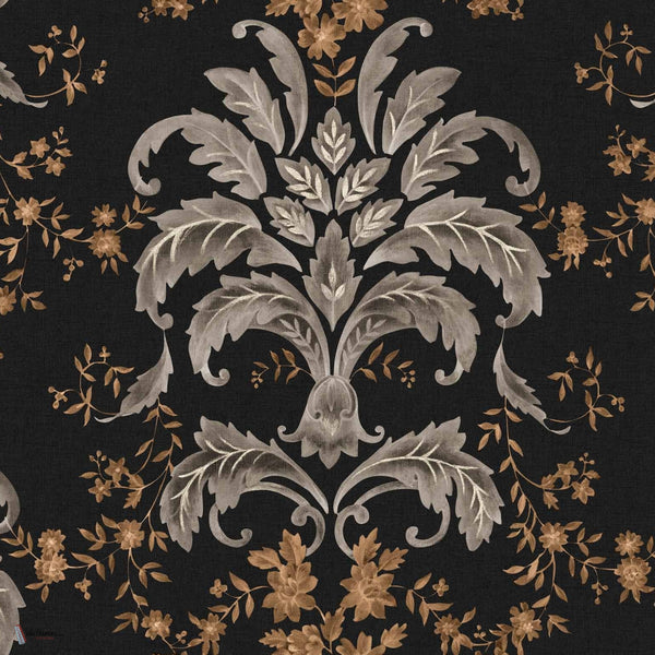 French Damask wallpaper in Onyx by Coordonne