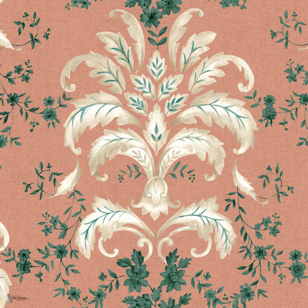 French Damask wallpaper in Peach by Coordonne