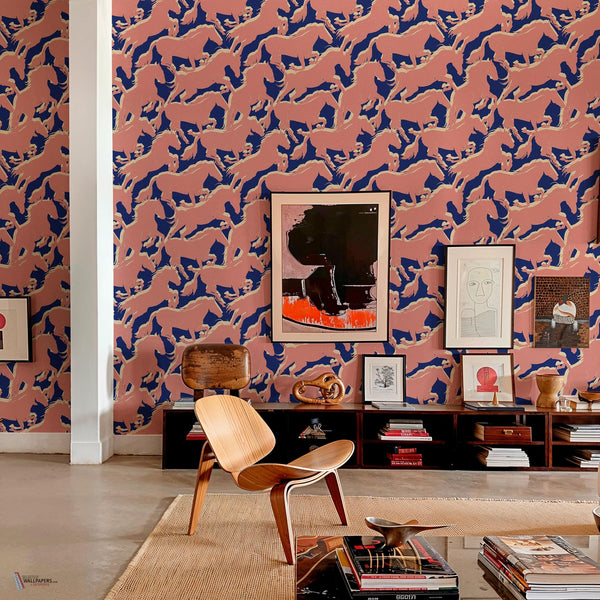 Galope wallpaper in Cobalt by Coordonne — interior