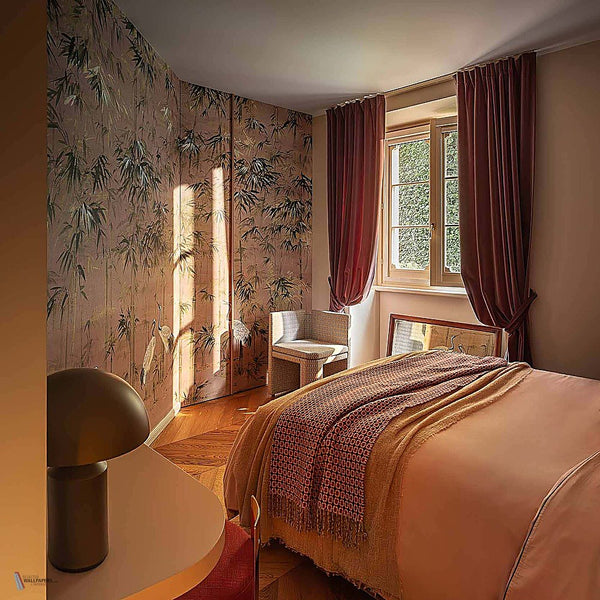 Garzas wallpaper in Rose by Coordonne — interior