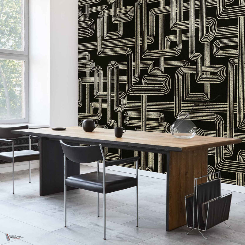 Gatsby Metallics wallpaper in Black by Coordonne — interior