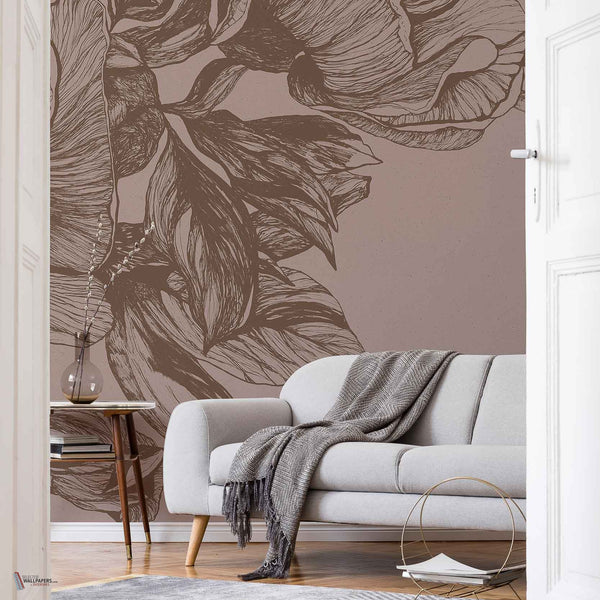 Giant Peonies wallpaper in Cacao by Coordonne — interior