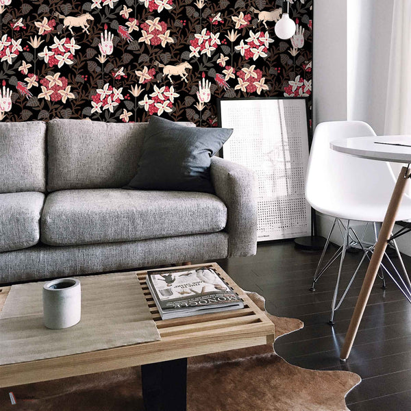 Neo-Flowery wallpaper in Black by Coordonne — interior
