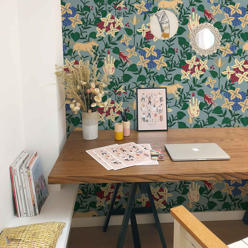 Neo-Flowery wallpaper in Blue by Coordonne — interior