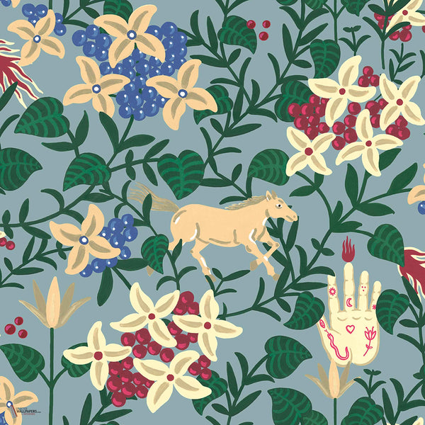 Neo-Flowery wallpaper in Blue by Coordonne