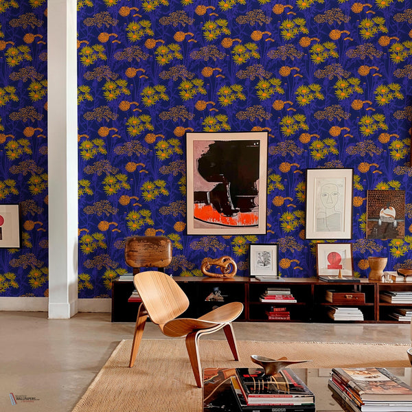 Picnic wallpaper in Cobalt by Coordonne — interior