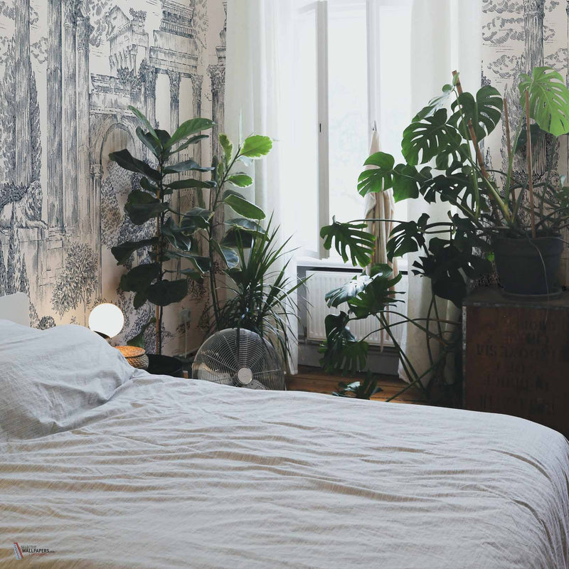 Ruins Textile wallpaper in Cobalt by Coordonne — interior