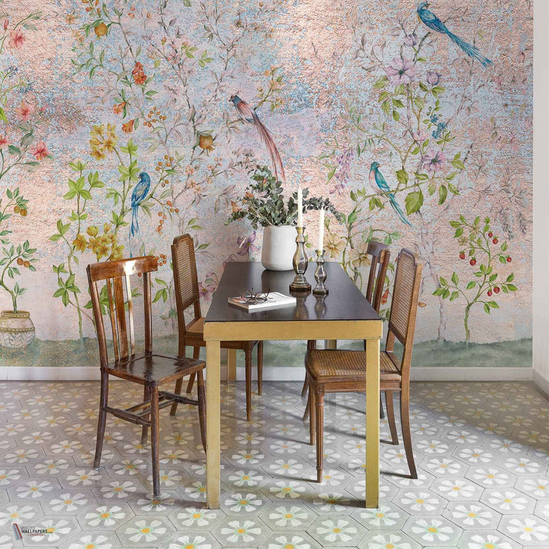 Tea Garden wallpaper in Gold by Coordonne — interior
