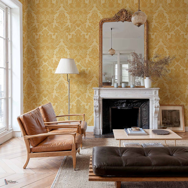 Venetian Damask behang in Mustard van Coordonne — interieur