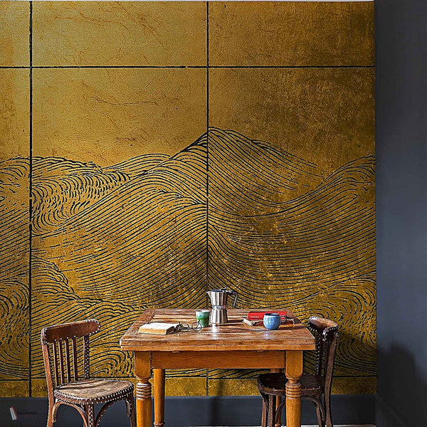 Waves Metallics behang in Gold van Coordonne — interieur
