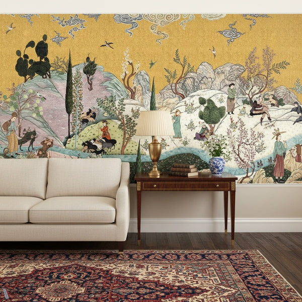 D-Safavid Reverie Tapete von Iksel — inszeniert in einem klassischen Interieur