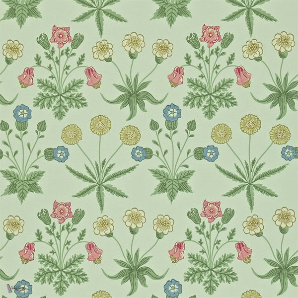 Daisy wallpaper in Green/Rose van Morris & Co