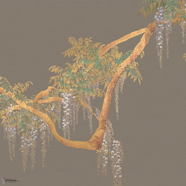 Edo Wisteria behang van Iksel — Charcoal Taupe, detail
