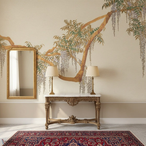 Edo Wisteria behang van Iksel — sfeerbeeld in een klassiek interieur