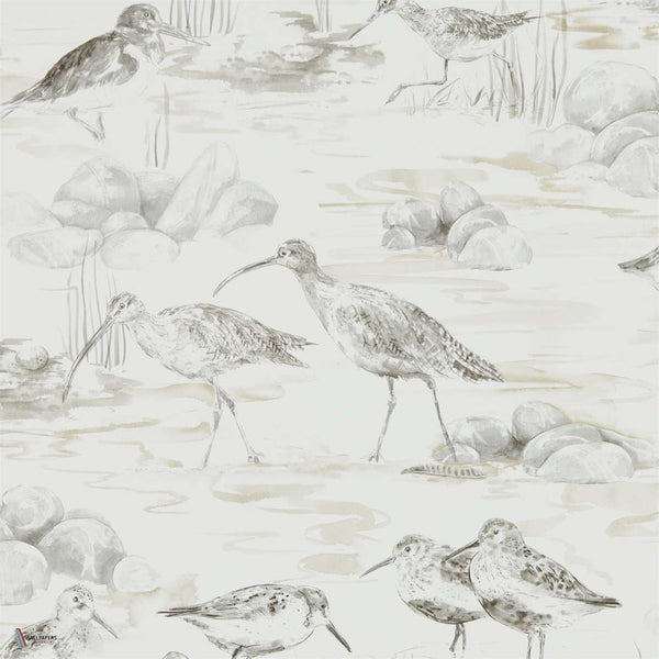 Estuary Birds wallpaper in Chalk/Sepia van Sanderson