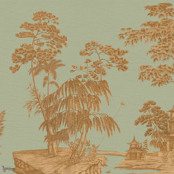 Exotic Chinoiserie behang van Iksel — Sage Green, detail