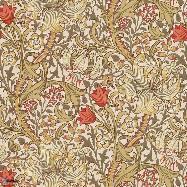 Golden Lily wallpaper in Biscuit/Brick van Morris & Co