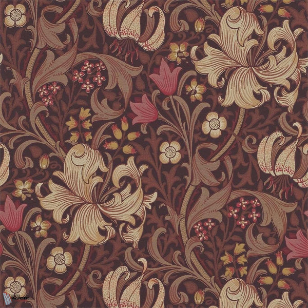 Golden Lily wallpaper in Fig/Burnt Orange van Morris & Co