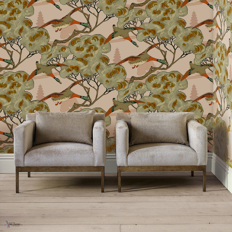 Grand Flying Ducks Mulberry Carta da Parati sfeerbeeld