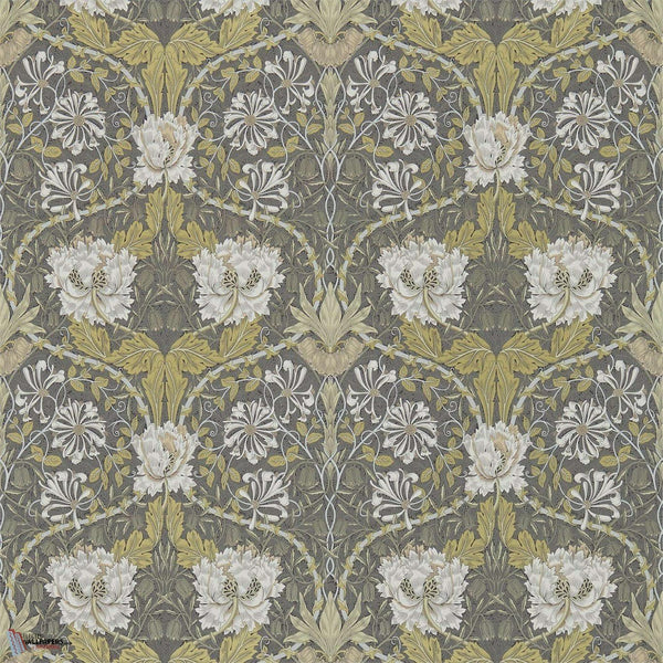 Honeysuckle and Tulip wallpaper in Charcoal/Gold van Morris & Co