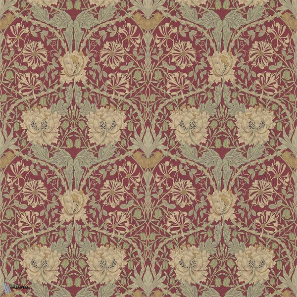 Honeysuckle and Tulip wallpaper in Red/Gold van Morris & Co