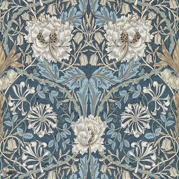 Honeysuckle and Tulip wallpaper in Woad/Thyme van Morris & Co