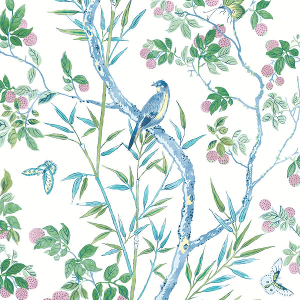 Claire wallpaper-Thibaut-Blue and Green-Roll-Selected Wallpapers-Interiors