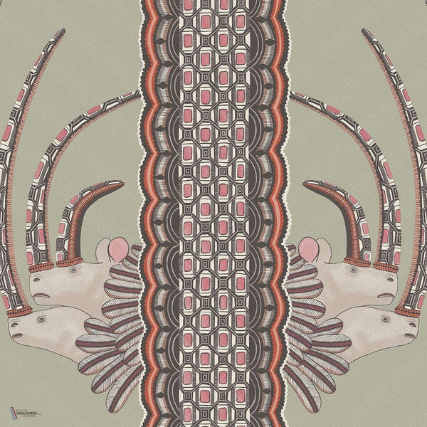 Jabu behang in Coral on Soft Olive van Cole & Son