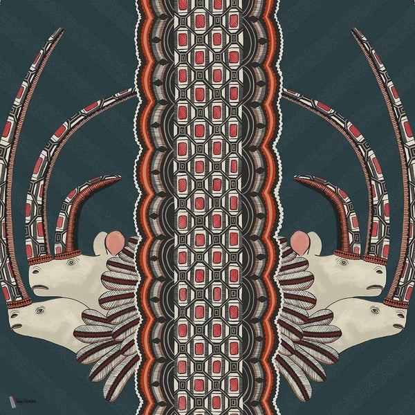 Jabu behang in Tangerine on Ink van Cole & Son