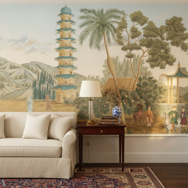 La Fete Chinoise papel pintado de Iksel — sfeerbeeld in een klassiek interieur