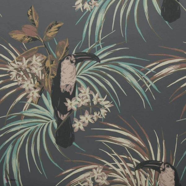 Le Toucan wallpaper in Charcoal van 1838 wallcoverings