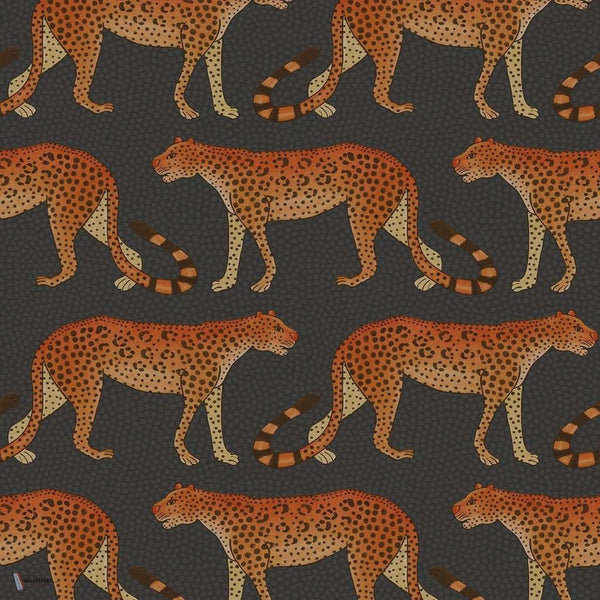 Leopard Walk behang in Orange on Charcoal van Cole & Son
