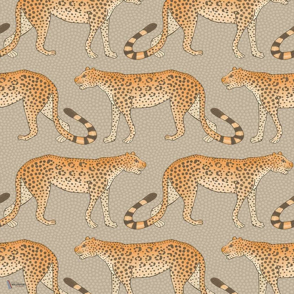 Leopard Walk behang in Orange on Linen van Cole & Son