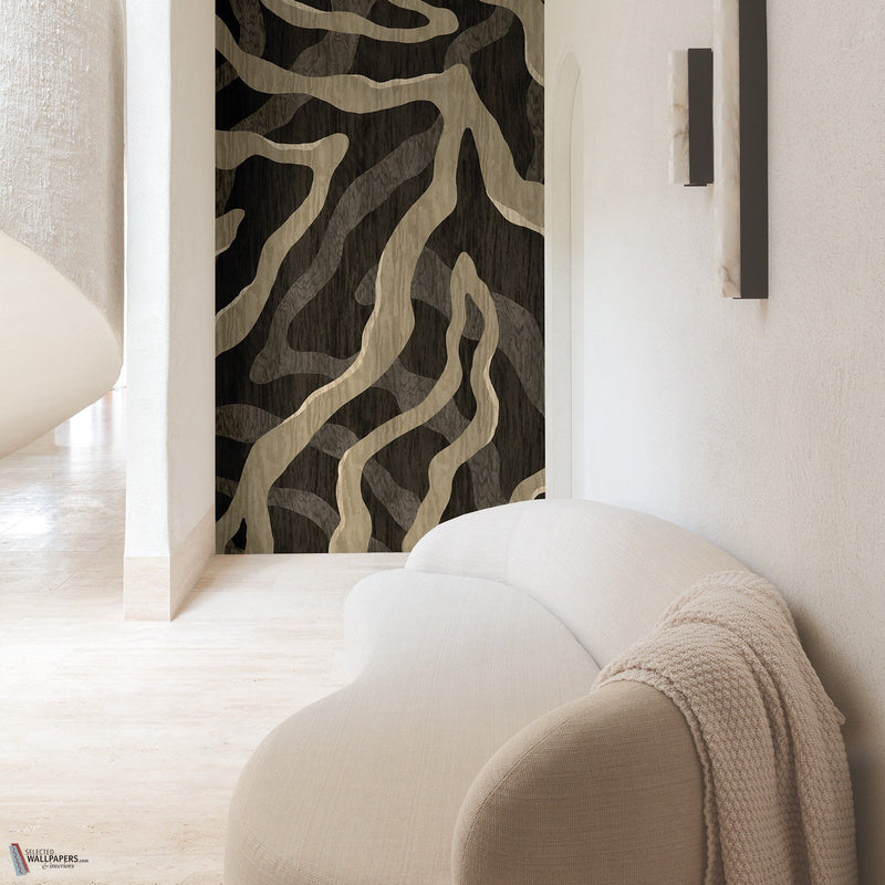 Interior con papel pintado Intarsio en Cinder de Masureel