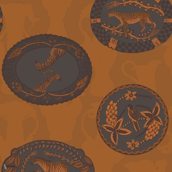 Matrinah behang in Burnt Orange & Charcoal van Cole & Son