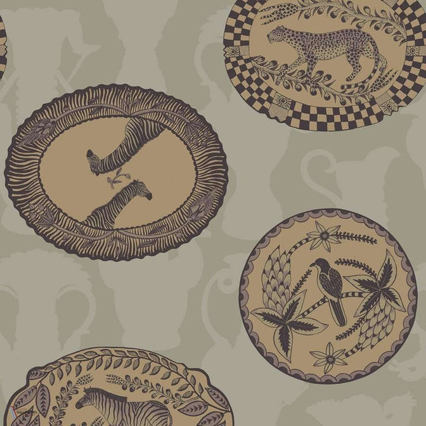 Matrinah behang in Metallic Gold & Charcoal van Cole & Son