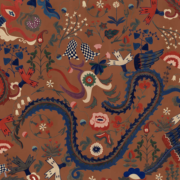 Dragon Flower behang in Gloden Brown van Mind the Gap