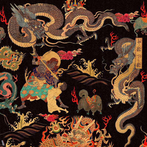 Dragons of Tibet papier peint en Zwart/Rood/Goud de Mind the Gap