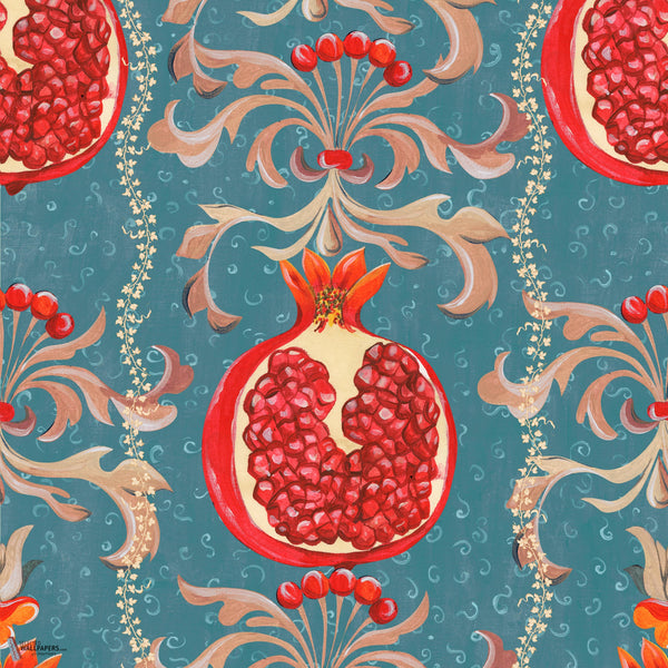 Melagranata carta da parati in Stone Blue di Mind the Gap
