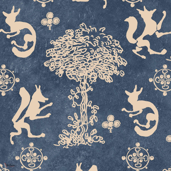 The Silly Fox wallpaper in Denim by Mind the Gap