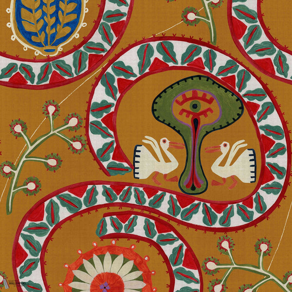 Two Storks behang in Ochre van Mind the Gap