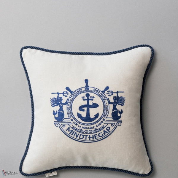 Voyage cushion in White/Navy by Mind the Gap