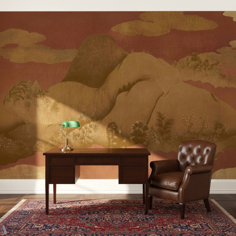 Moody Mountains wallpaper by Iksel — styled in a classic interior